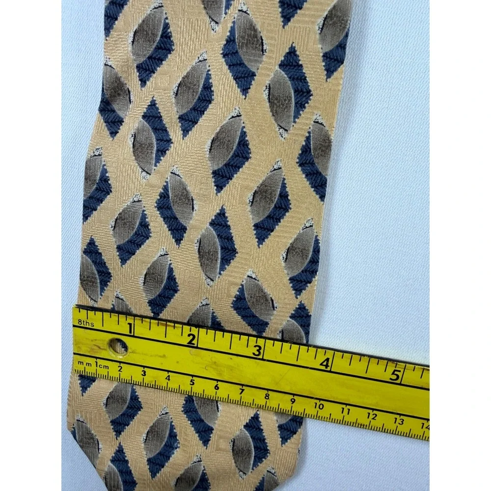 Peter Thomas‎ by Superba Mens Silk Tie Gold Navy Blue Geometric Diamond Pattern